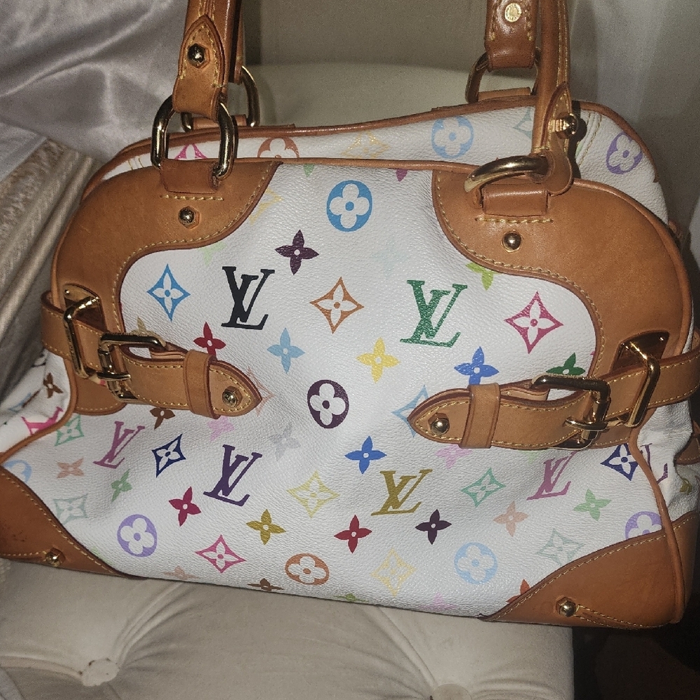Louis Vuitton White and Brown Satchel with Iconic Monogram